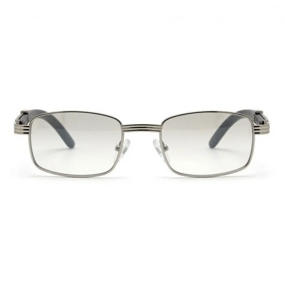 Silver Rectangular Clear Lens Glasses Black Arms Women Fashion‎ Eyewear Trendy